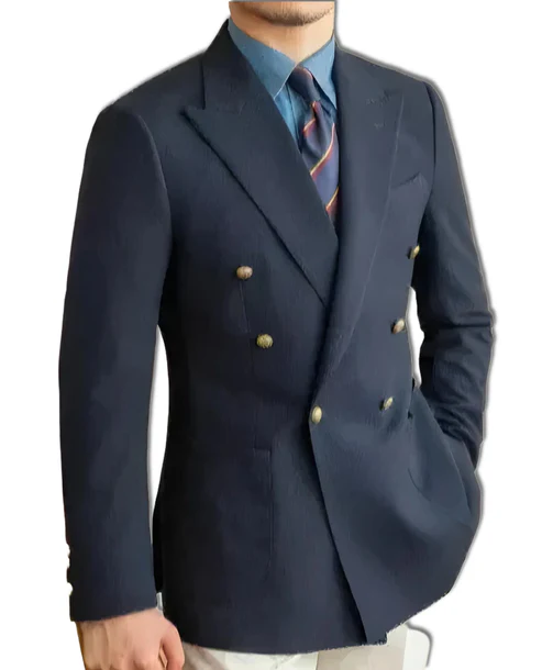 Premium Roma Seersucker Blazer - 6x1 DB (Navy)
