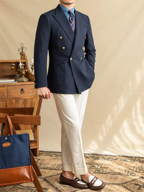 Premium Roma Seersucker Blazer - 6x1 DB (Navy)