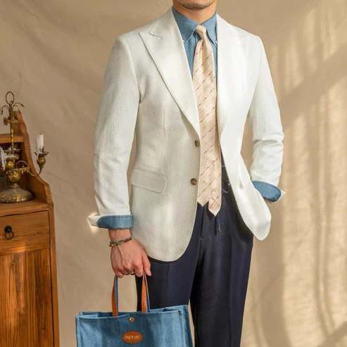 Roma Seersucker Blazer (White)